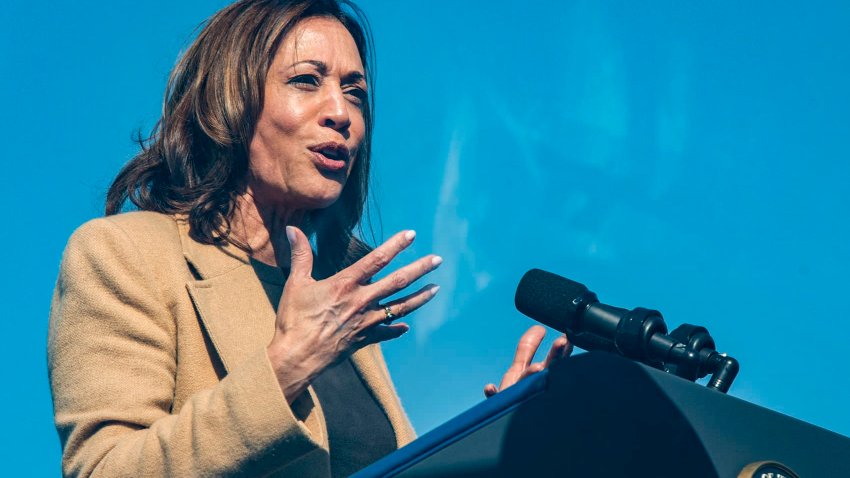 U.S. Vice President and Democratic presidential candidate Kamala Harris speaks at a campaign event at the Throwback Brewery, in North Hampton, New Hampshire, on September 4, 2024.