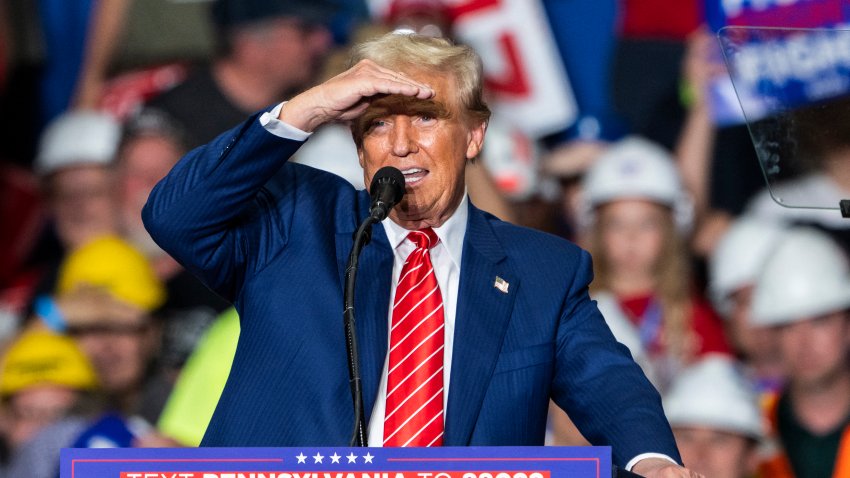 Former US President and Republican presidential candidate Donald Trump speaks during a rally at 1st Summit Arena at the Cambria County War Memorial in Johnstown, Pennsylvania, on August 30, 2024.