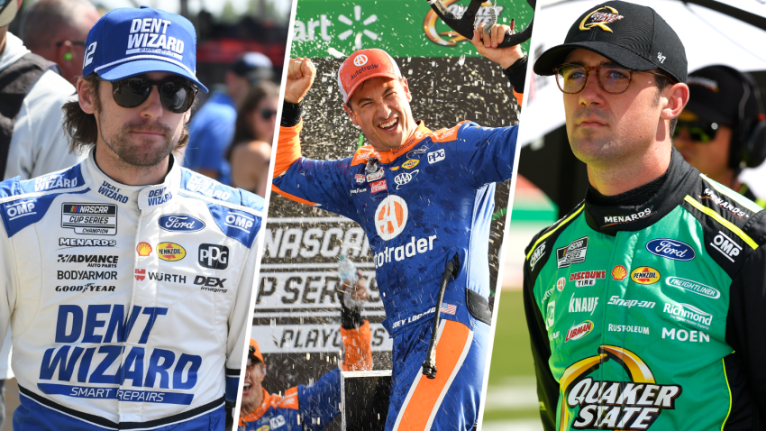 Split image of Ryan Blaney, Joey Logano and Austin Cindric